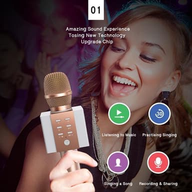 Karaoke mikrofon med Bluetooth-højttaler 5W - Rosaguld