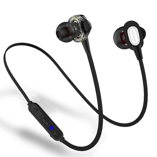 Magnetiska trådlösa in-ear hörlurar Bluetooth Dual Driver - Sort