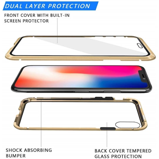 INF iPhone X/XS cover med skærmbeskytter Guld