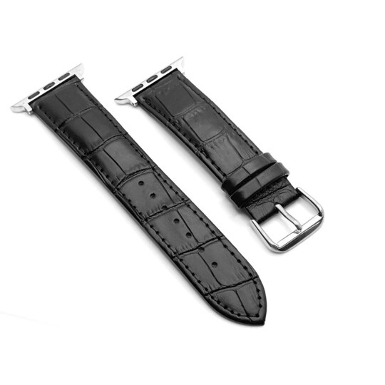 SKALO Læderarmbånd med krokodillemønster Apple Watch 38/40/41mm - Sort