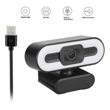 NÖRDIC USB Webcam 2K Full HD 30 fps med Ring Light Zoom Mikrofon Skype FaceTime Teams Videokonferensing 4Megapixel webcam
