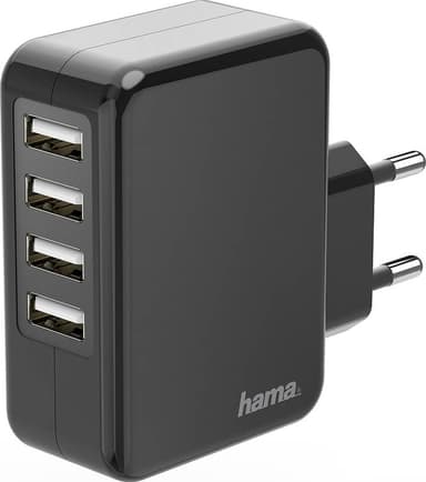 HAMA Charger 220V 4xUSB 4,8A strømadapter (sort)