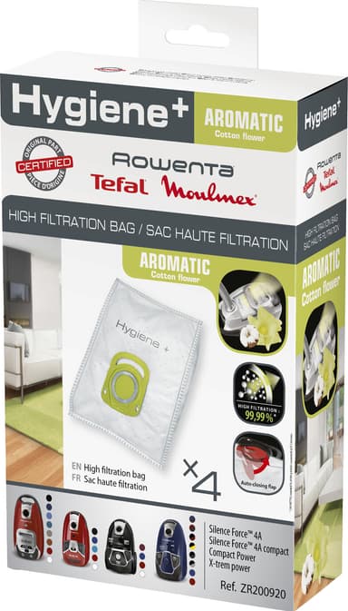 Billede af Hygiene+ Aromatic støvsugerposer til Rowenta, OBH Nordica ZR200920 (4-pak)