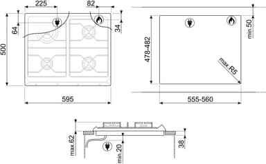 Smeg gaskogeplade SRV864AOGH indbygget