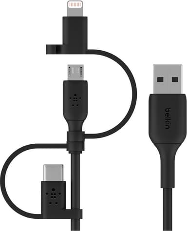 Belkin Boost Charge 3-i-1 microUSB/USB-C/Lightning kabel (sort)