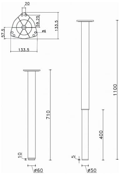 Epoq cylindrisk bordben 1 stk (stål)