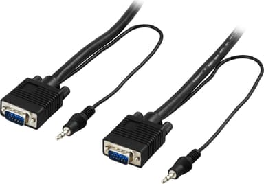 DELTACO skærmkabel RGB HD15ha-ha, uden pin 9, med 3,5 mm lyd, 0,5 m