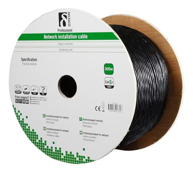 DELTACO S / FTP Cat6a installationskabel, til udendørs brug, 305m, sort