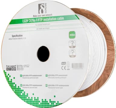 DELTACO F / FTP folie afskærmet opsætningskabel, Cat6a, LSZH, 305m rulle, hvid