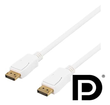 DELTACO DisplayPort-kabel, 3 m, 4K UHD, DP 1.2, hvid