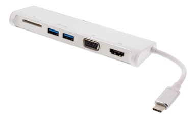 DELTACO USB-C hub, 1x HDMI 4K ved 30Hz, 1x VGA, hvid