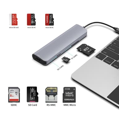 USB-C Hub Multiport-adapter 9-i-1-stik