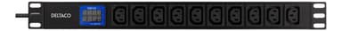 DELTACO 19 "PDU med 10x C13-bøsning, 3500W, amperemeter, aluminium, sort