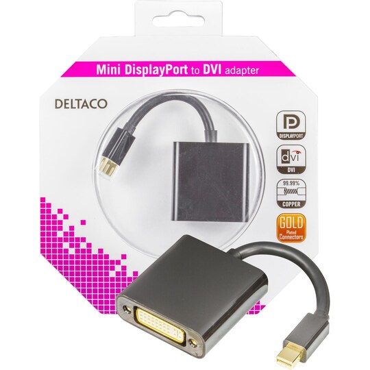 DELTACO mini DisplayPort til DVI-D adapter, FullHD i 60Hz, 9 Gb / s,