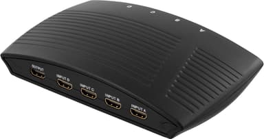DELTACO manuel HDMI-switch, 4 indgange til en udgang, 19-polet hun
