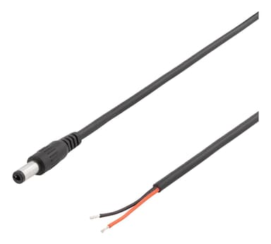 DELTACO 5,5 mm DC til åben ende, 2m, 20AWG, sort