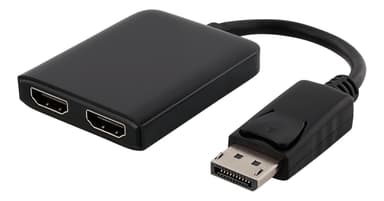 DELTACO DisplayPort - 2xHDMI MST-hub, 3840x2160 i 30Hz, sort