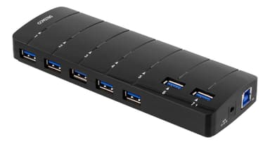 DELTACO USB 3.0-hub, 7xTyp A-stik, lysnetadapter, sort