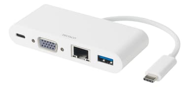 DELTACO USB-C dockingstation, VGA / USB-C / RJ45 / USB-A, 60W USB-C PD, vi