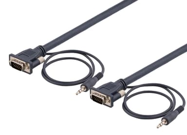 DELTACO skærmkabel HD15ha-ha, 10m, 1920x1200 i 60Hz, med 3,5 mm l
