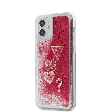 Guess iPhone 12 Mini Cover Liquid Glitter Charms Raspberry