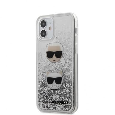 Karl Lagerfeld iPhone 12 Mini Cover Liquid Glitter Karl & Choupette Sølv