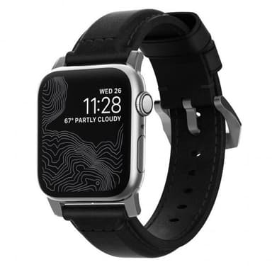 NOMAD Apple Watch 44/42mm Armbånd Traditional Strap Sølv/Sort