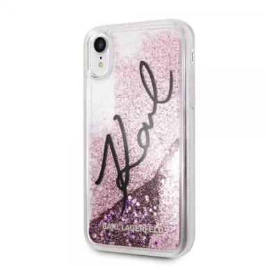 Karl Lagerfeld iPhone Xr Cover Hård Plastikik Signatur Lilla Glitter Transparent