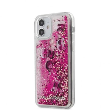 Karl Lagerfeld iPhone 12 Mini Cover Liquid Glitter Charms Lyserød