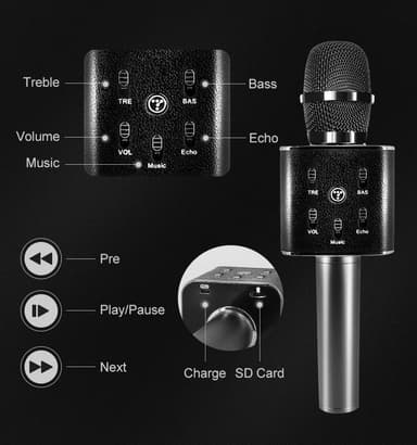 Karaoke mikrofon trådløs med Bluetooth-højttaler Sort