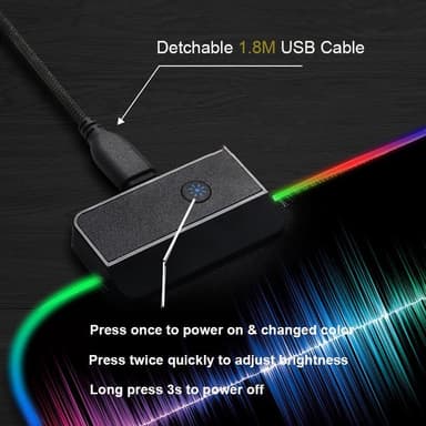Gaming RGB USB-musemåtte med baggrund i 13 lyse farver Sort
