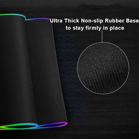 Gaming RGB USB-musemåtte med baggrund i 13 lyse farver Sort