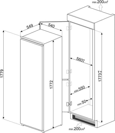 Smeg køleskab S8L1721F indbygget