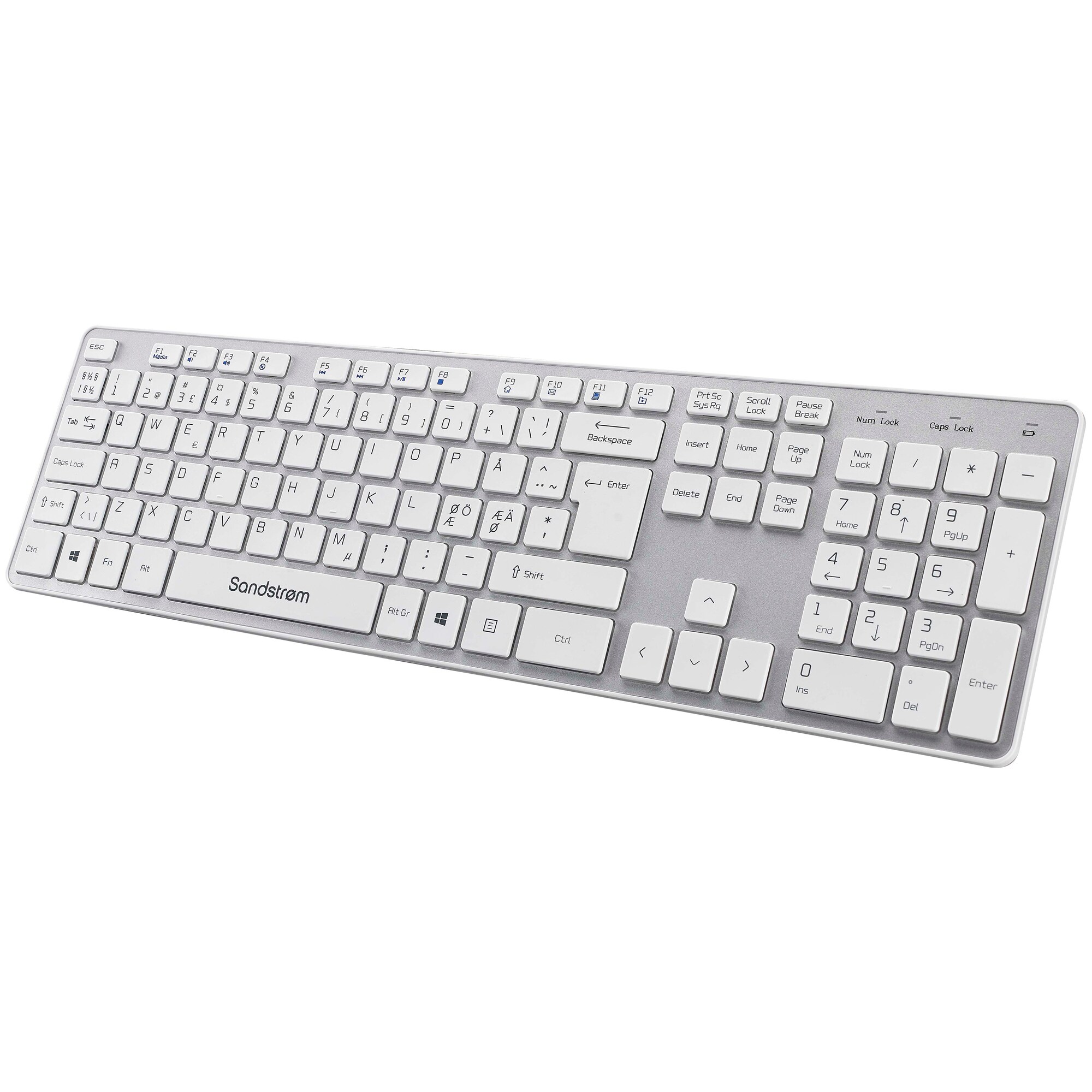 Sandstrøm slankt trådløst tastatur - hvid/grå Elgiganten