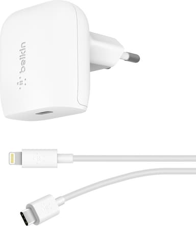 Belkin 20W vægoplader + USB-C to Lightning kabel (hvid)