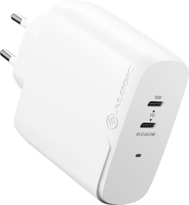 ALOGIC Rapid Power 2-port 45+18W vægoplader + 2 m USB-C kabel (hvid)