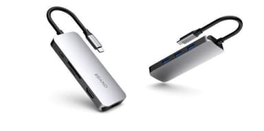 NÖRDIC 1 til 8 C USB Docking Station 2xHDMI 4K 60Hz og 30Hz 3xUSB3.1 5Gbps 1xUSB C PD 87W, 1x TF kortlæser / SD plads grå 12cm Dual HDMI-kabel