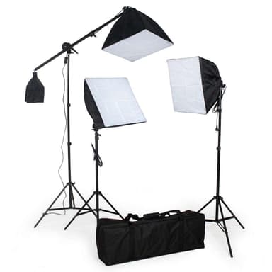 3 Studielamper inklusiv pærer + softbox - sort