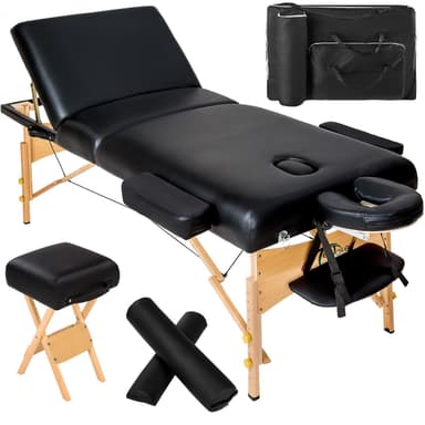 Massagebriks med 3 zoner 10cm polstring + ruller + skammel + taske - sort