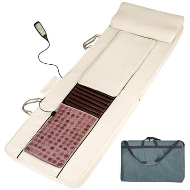 Massagemadras Shiatsu med jadestens-varmepude og fjernbetjening - beige