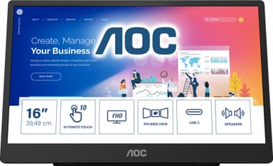 AOC 16T2 15,6" transportabel skærm (sort)