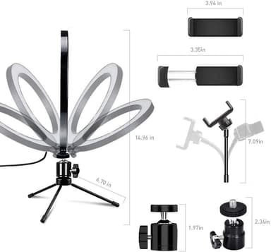 RGB LED Ring Light 30 cm diameter med mobil holder stativ 5 trin dæmpbar 19 lys mode selfie lampe ring lampe ring lys