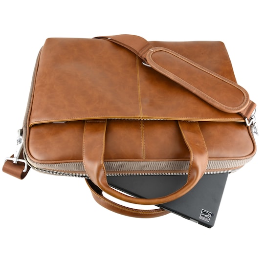 Sandstrøm 15.6" computertaske i  PU læder - brun