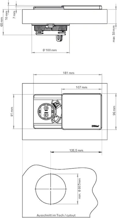 EVOline Square80 QI stikkontakt (sort)