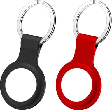 Puro Icon AirTag silikoneholder med nøglering 2 stk (sort/rød)