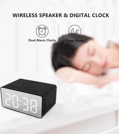 LED vækkeur med Bluetooth-højttaler og trådløs opladning