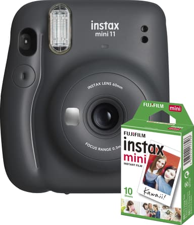 Fujifilm Instax Mini 11 kompaktkamera (grå, bundle m. 10 film ekstra)