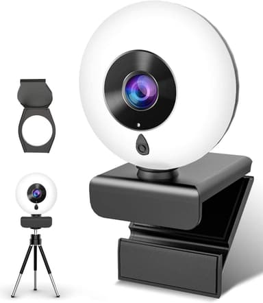 NÖRDIC USB Webcam 1080P Full HD 30fps med ringelys Mikrofon Zoom Skype Facetime Teams Videokonference 4megapixel webcam