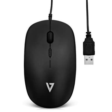 V7 MU200-1E, Ambidextrous, Optisk, USB Type-A, 1600 dpi, Sort