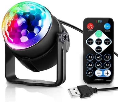 Diskolyskugle Med Roterende Rgb Lys + Fjernbetjening (led Party Light)
